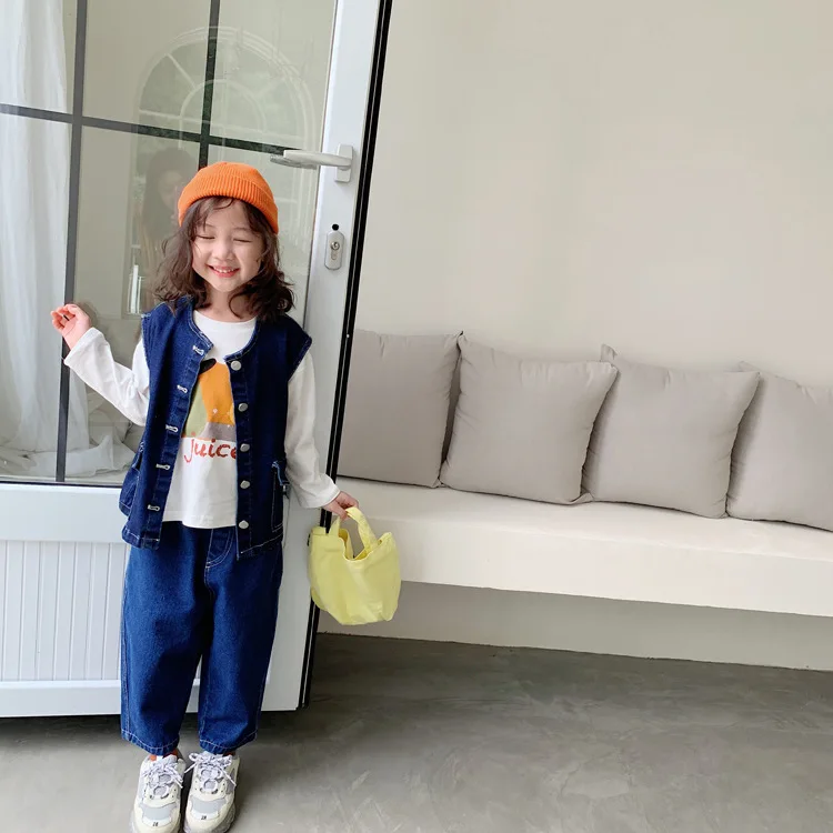 Tckids детская одежда настраиваемый 19 осенние нейтральные модели ретро микро эластичный текстурированный niu zi xi Пряжка жилет