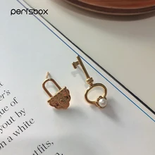 Peri'sBox замок и ключ геометрические серьги для женщин 925 Стерлинговое Серебро неправильные серьги стильные серьги-гвоздики жемчужный Шарм