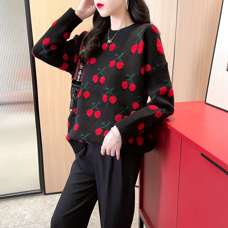 

21386 (under No. 1 side row in room 2) real shot cherry round neck Pullover knitted sweater [1675] 57
