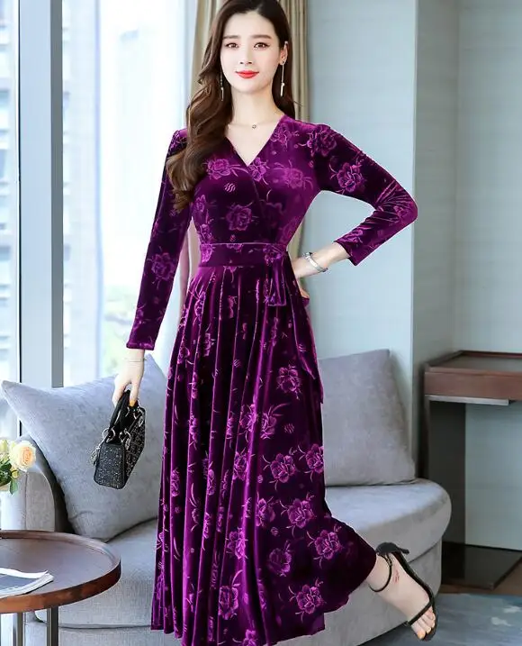 Flash Deals i2HsK 2019 Autumn New Arrival High Quality Elegant Hot Sale V Collar Woman Pleuche Long Dress Plus Size M 3XL Flash Deals i2HsK 2019 Autumn New Arrival High Quality Elegant Hot Sale V Collar Woman Pleuche Long Dress Plus Size M 3XL