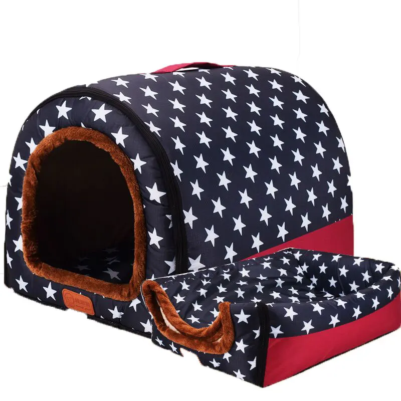 

Warm Dog House Print Stars Soft Kennel Mat for Indoor Foldable Cats Dog House Winter Warm Sleeping Cats Nest Pet Supplies