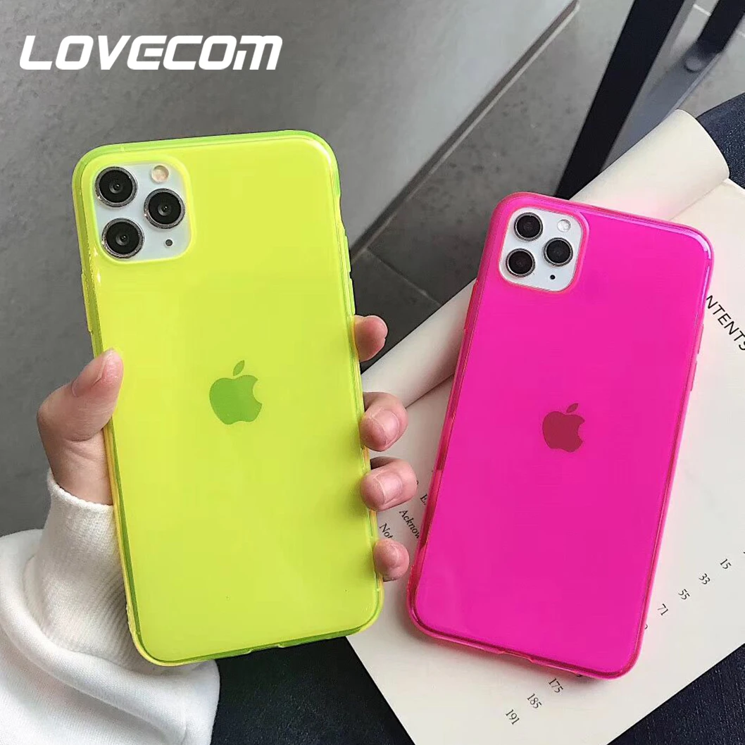 LOVECOM Fluorescent Solid Color Phone Case For iPhone 12 Mini 11 Pro Max XR X XS 7 8 Plus Neon Soft Clear Back Cover | Мобильные