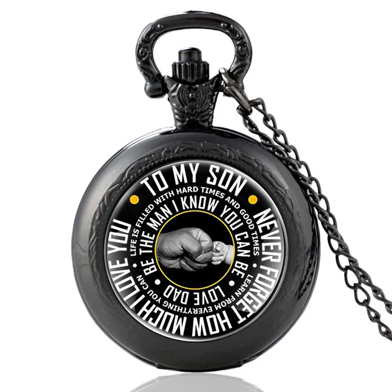 

Antique Black To My Son Quartz Glass Dome Pocket Watch Charm Men Vintage Necklace Pendants Jewelry Birthday Gifts