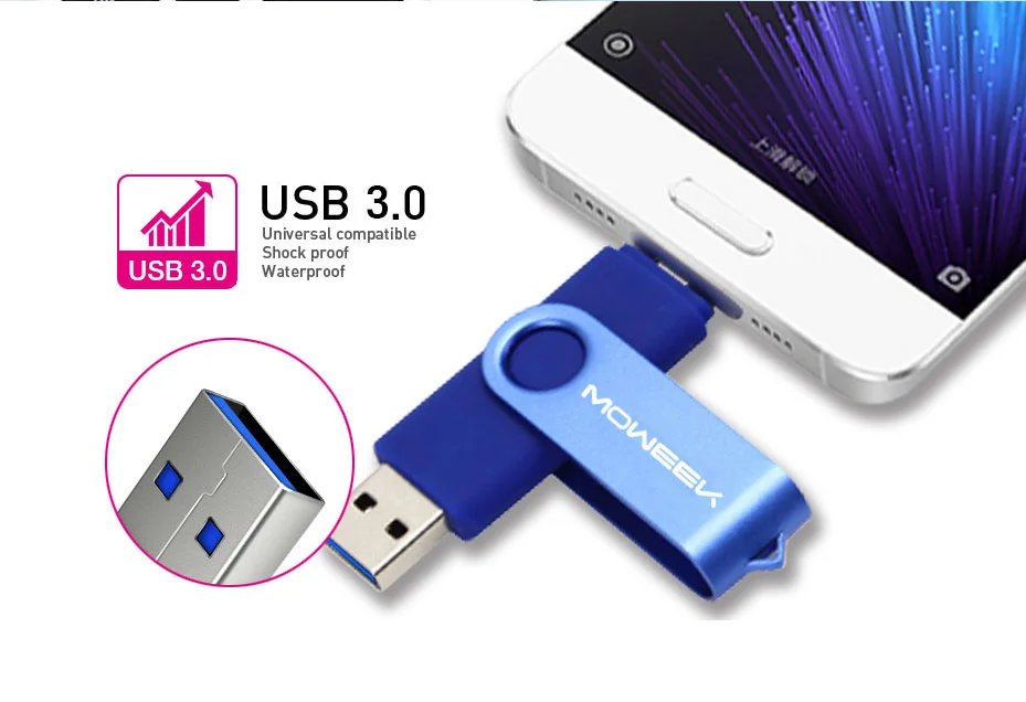Moweek USB 3,0 OTG USB флэш-накопитель для Android смартфон 8 Гб оперативной памяти, 16 Гб встроенной памяти, 32 ГБ, 64 ГБ, 128 ГБ флэш-накопитель высокой скорости cle USB флеш-накопитель флешка