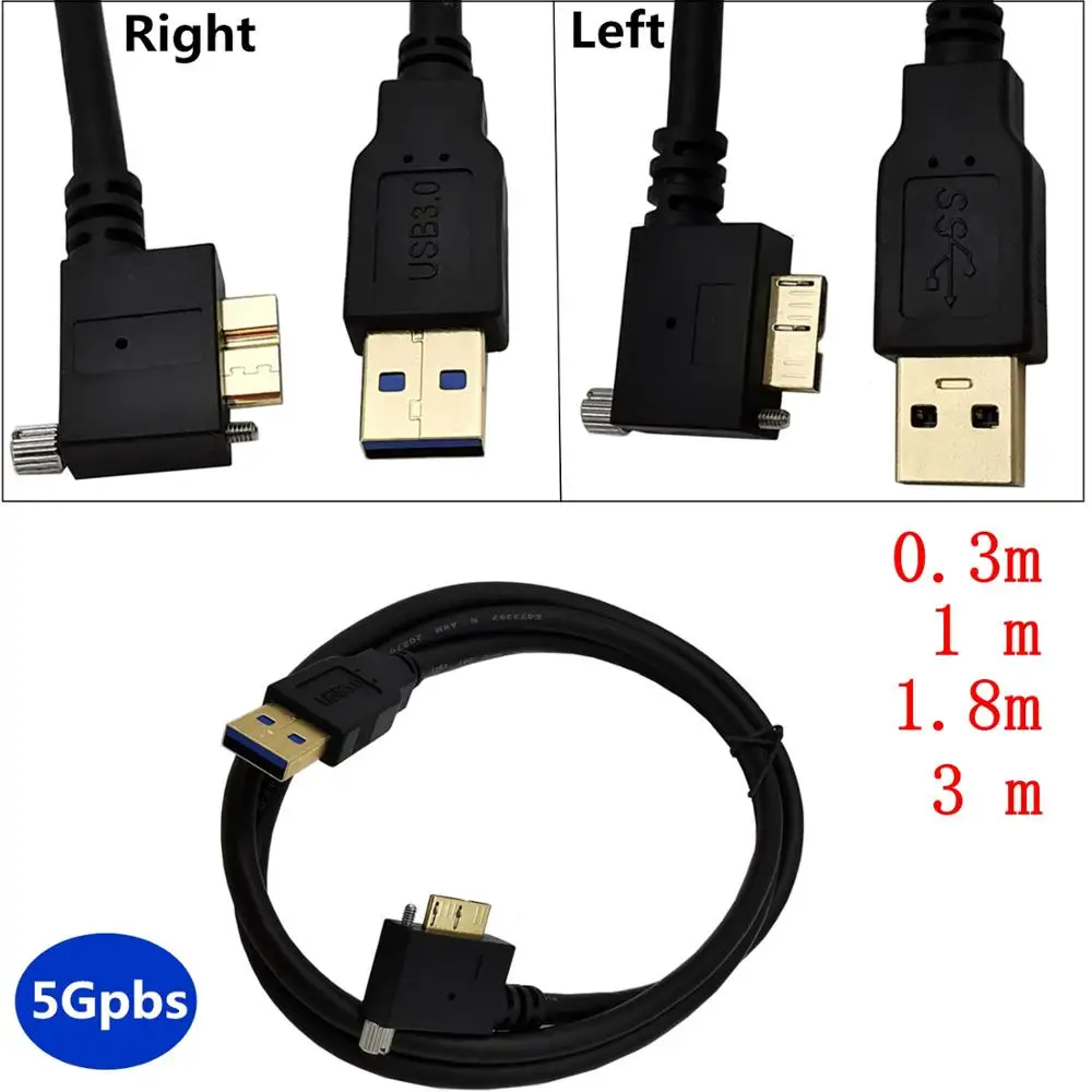 USB 3 0 мужчина к Micro B Мужской 90 ° угол с дополнительным винтовой зажим кабеля м/1 8 м/3