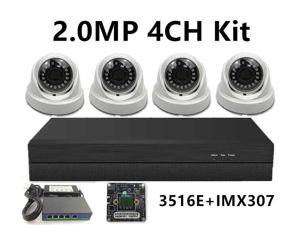 4CH 3516E IMX307 5.0MP 4.0MP 3.0MP 2.0MP 4CH IP комплект видеонаблюдения IP Крытая потолочная купольная камера 48 в PoE переключатель NVR CMS XMEYE P2P Облако пластик - Цвет: 4CH 3516E IMX307