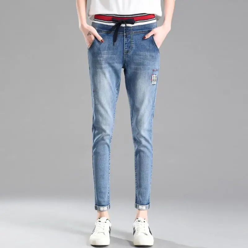 Новинка 2018 женские эластичные джинсы с высокой талией джинсовые брюки большого