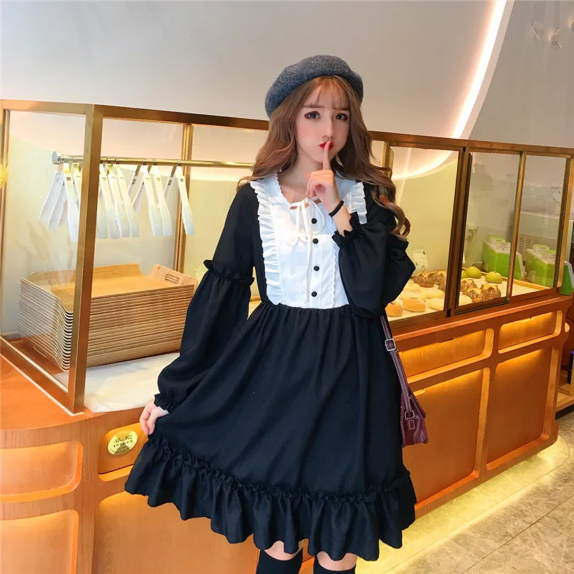 

Japanese Spring And Fall Women Party Dress Cute Sweet Patchwork Cosplay Costume Elegant Kawaii Ruffles Lolita Style Girl Dresses