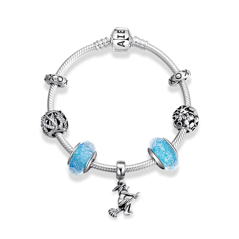 Lucky Magic Witch бусина буква браслеты подвеска Стерлинговое Серебро 925 CZ цветок бусины змея цепь Браслеты Женские Ювелирные изделия дружбы