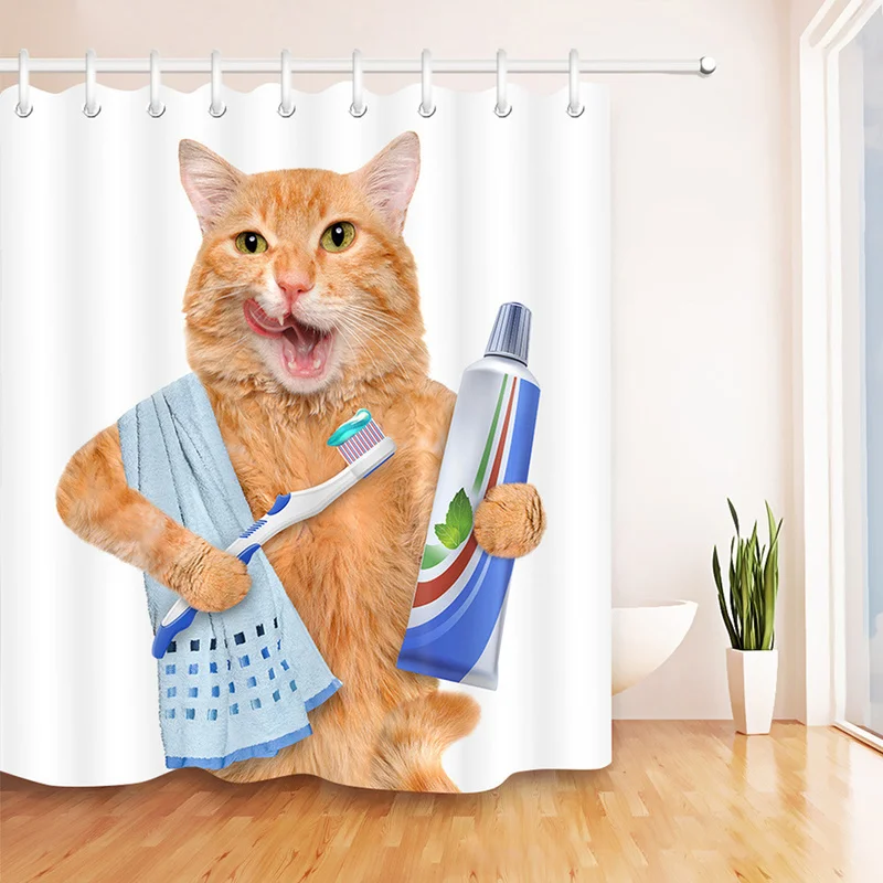 

Waterproof Cute Cat Printed Bath Shower Curtain Polyester Fabric Curtains Home Curtains with 12 Hooks Bathroom Shower Curtain