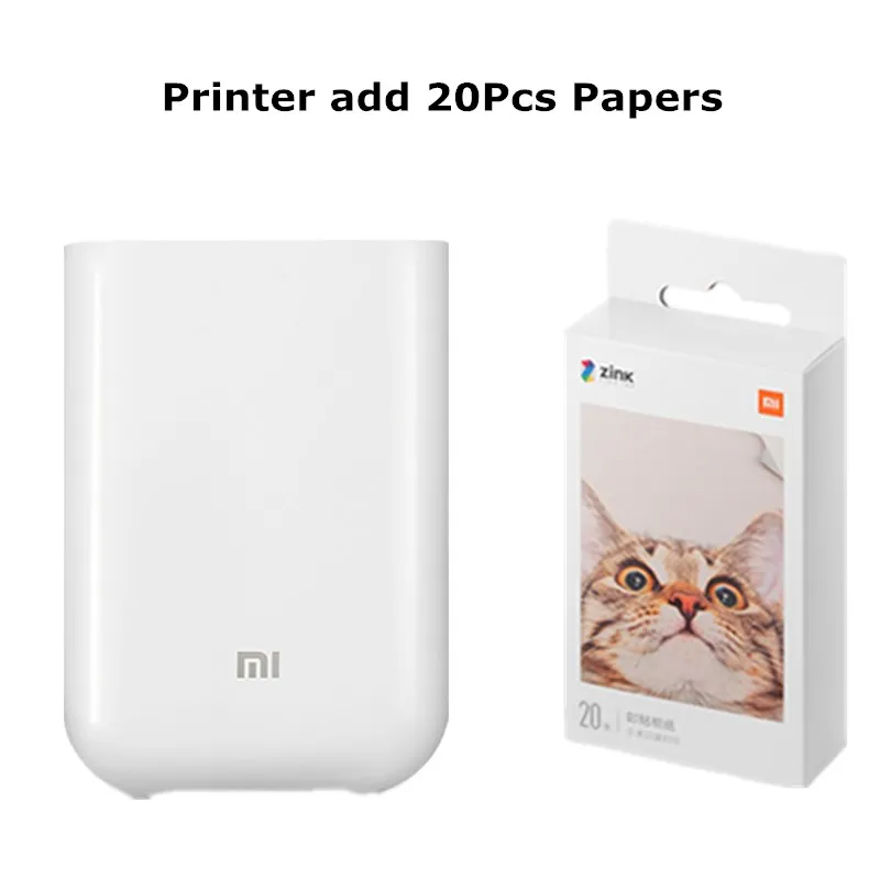add 20pcs papers Xiaomi Mijia AR Карманный фотопринтер 300 точек/дюйм Bluetooth 5,0 с DIY Share 500 мАч портативный умный принтер с приложением Mijia - Цвет: add 20pcs papers