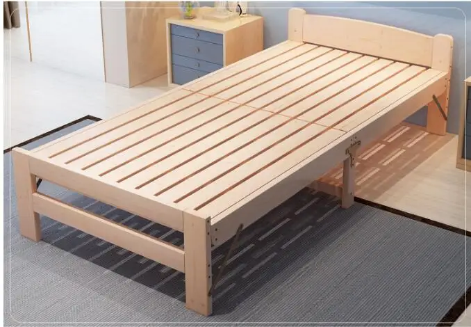 

Folding Bed Simple Queen Bed Adult Wooden Bed Military Bed Reinforcement Lunch Rest Bed 90cm 1 Meter Solid Wood Bed