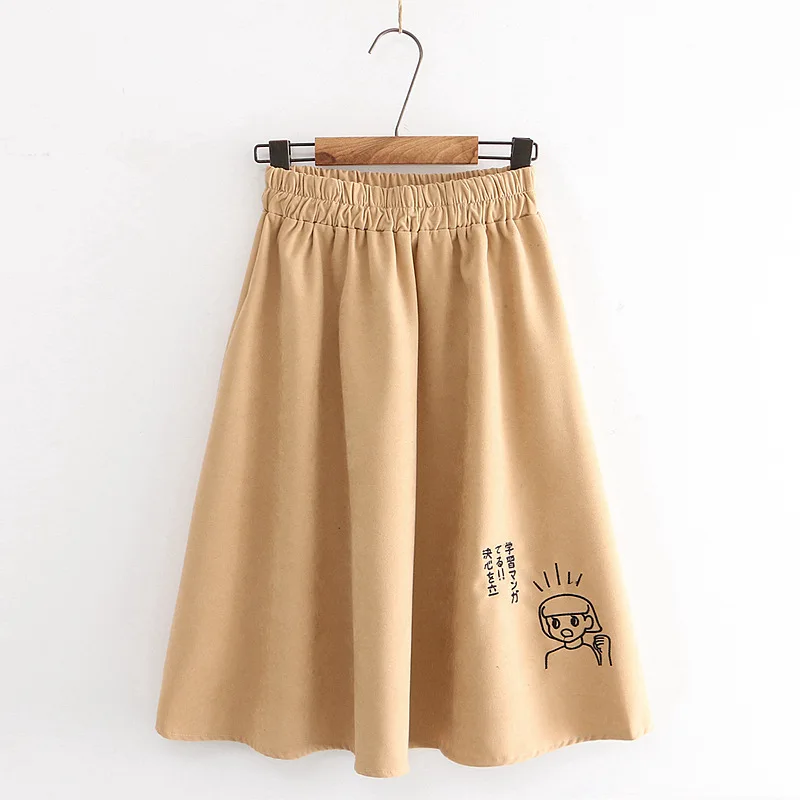 Хаки Ropa mujer faldas mujer moda mori/осенне-Весенняя юбка трапециевидной формы с рисунком в японском стиле для девочек - Цвет: Хаки