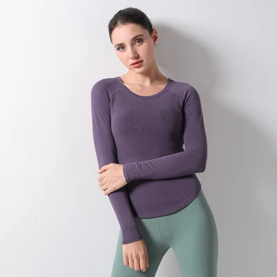 Purple Новые женские эластичные удобные мягкие спортивные бесшовные топы с длинными рукавами, Женские топы для спортзала, сексуальные рубашки для фитнеса, женские рубашки для йоги - Цвет: Purple