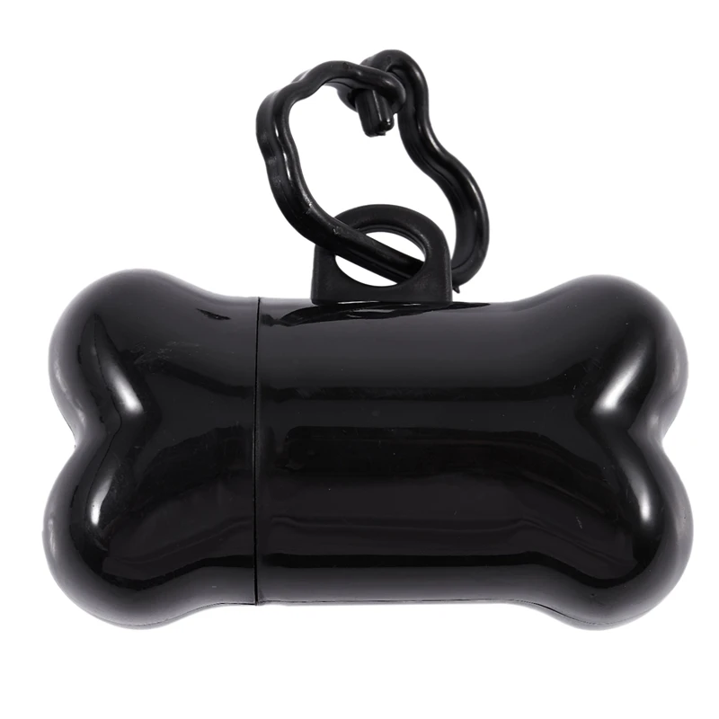 Top-Bone-shape Pet отходов/Poop pick-Up Диспенсер+ 15 мешков w/кольцевой крюк для переноски(черный