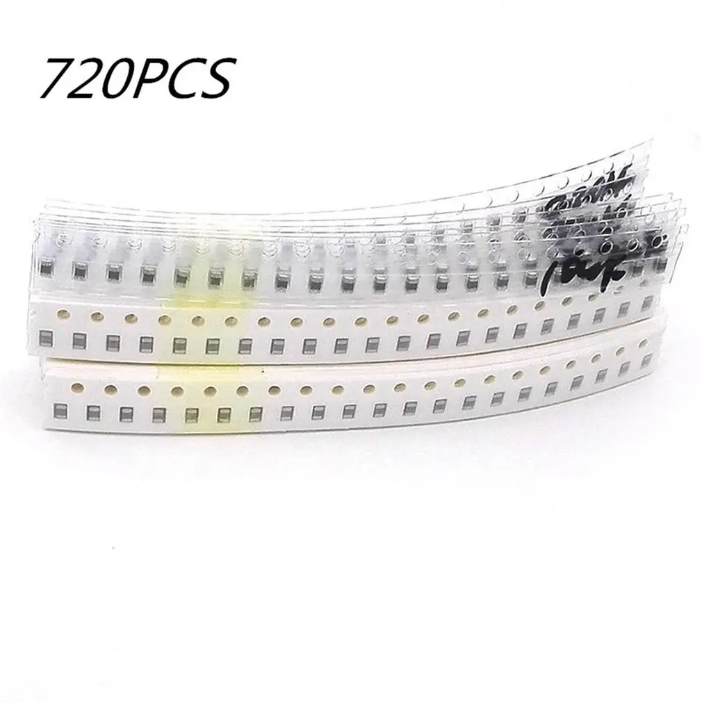 

720Pcs SMD Capacitor Assorted Kit 36 Values 1pF~10uF Samples Kit Electronic DIY Kit Capacitor Pack Ceramic Chip Capacitors