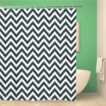 

Bathroom Shower Curtain Geometric Black and White Chevron Pattern Wave Abstract Classic Polyester Fabric 72x78 inches Waterproof