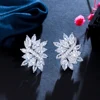 CWWZircons Classic Flower Shape CZ Stones Silver Color No Pierced Hole Ear Clip On Earrings Jewelry for Women CZ160 4