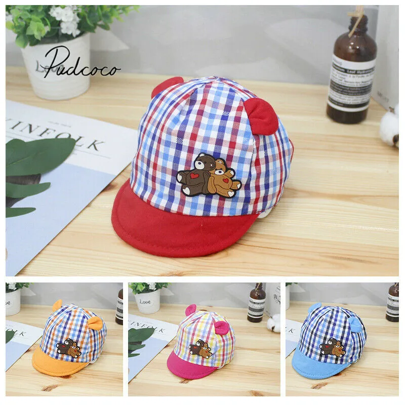 

2019 Baby Accessories Baby Boy Hats Striped Soft Cotton Sunhat 3D Bear Ears Eaves Baseball Cap Sun Hat Beret