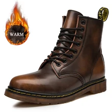 Классические ботинки martin Мужская и женская обувь зимние теплые мотоциклетные ботильоны на меху обувь унисекс на плоской подошве со шнуровкой пара размера плюс 47 48