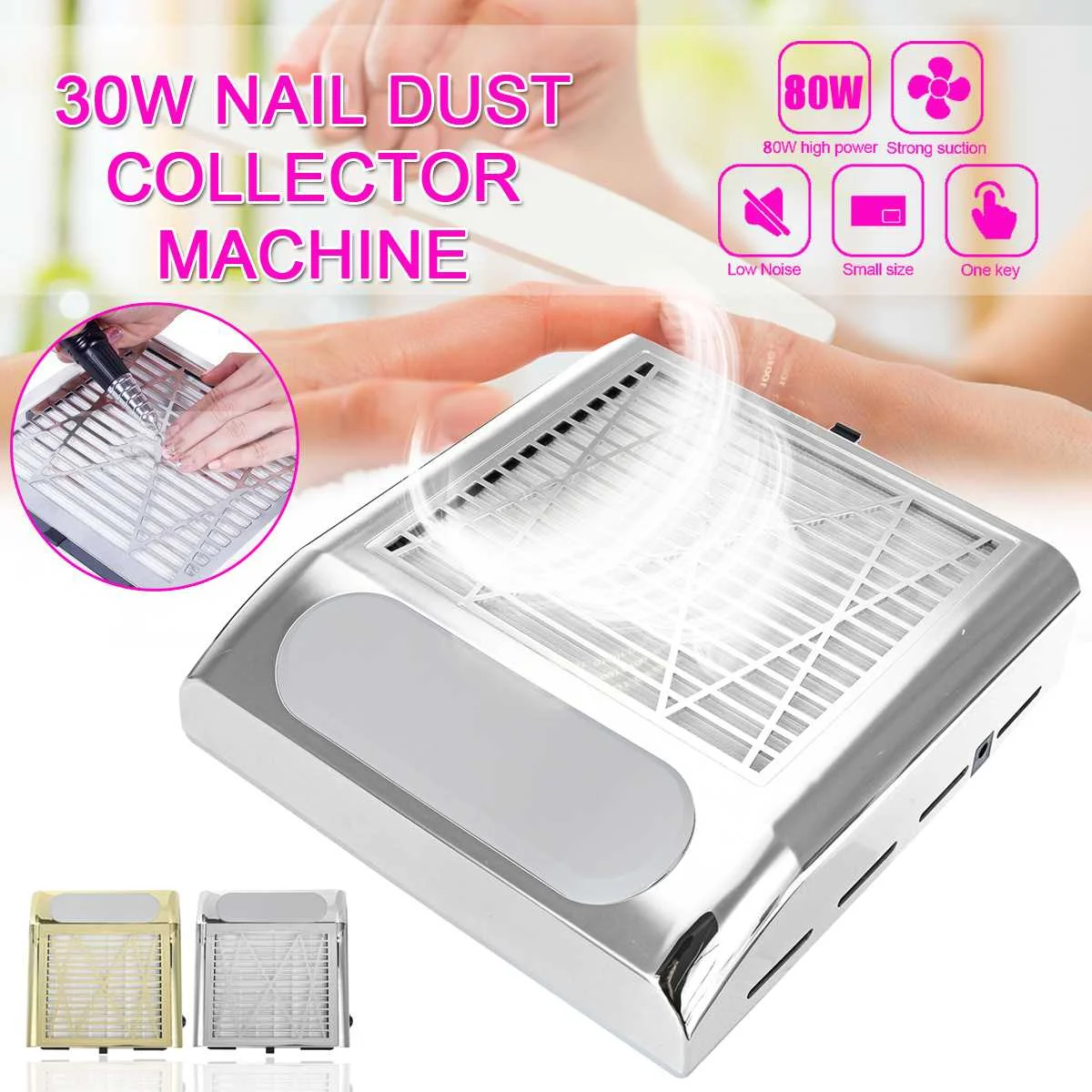 

80W EU/US Plug Nail Dust Suction Collector Nail Fan Art Salon Suction Dust Collector Machine Vacuum Cleaner Fan