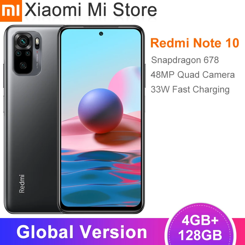 Global Version Xiaomi Redmi Note 10 Cellphone 4GB RAM 128GB ROM 48MP Quad Camera Snapdragon 678 Octa Core 33W Fast Charging