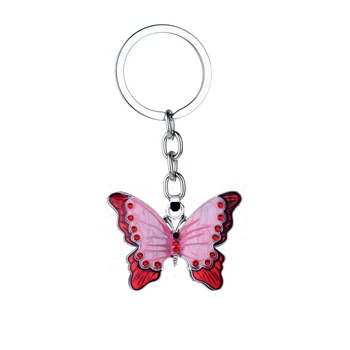

12PCs Pink Color Crystal Rhinestone Butterfly Charm Pendant Keyrings Keychains Girls Kids Birthday Gifts Jewelry Bag Key Rings