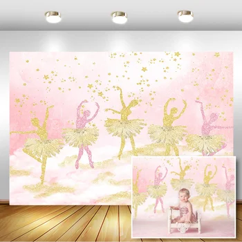

Gold Stars Ballerina Flash Newborn Backdrop for Photography Baby Shower Birthday Photo Background for Children Backdrops Studio