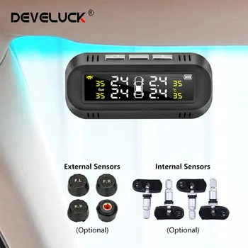 TPMS Car Tire Pressure Alarm Monitor System Solar tpms wireless Sensor Monitoring 4Wheel External Internal Tyre Pressure Sensors careud t801 nf auto car tpms tire pressure solar panel monitoring system with 4 internal sensors