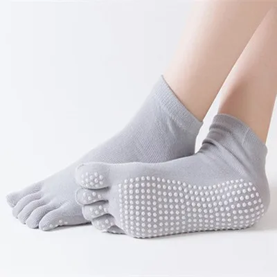 1 пара, носки для йоги, женские нескользящие носки для фитнеса, пилатеса, спортивные носки с пятью пальцами, хлопковые цветные эластичные носки с пятью пальцами - Цвет: gray