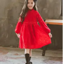 Новинка; Лидер продаж; сезон осень-зима; детское кружевное вельветовое утепленное платье с длинными рукавами для девочек