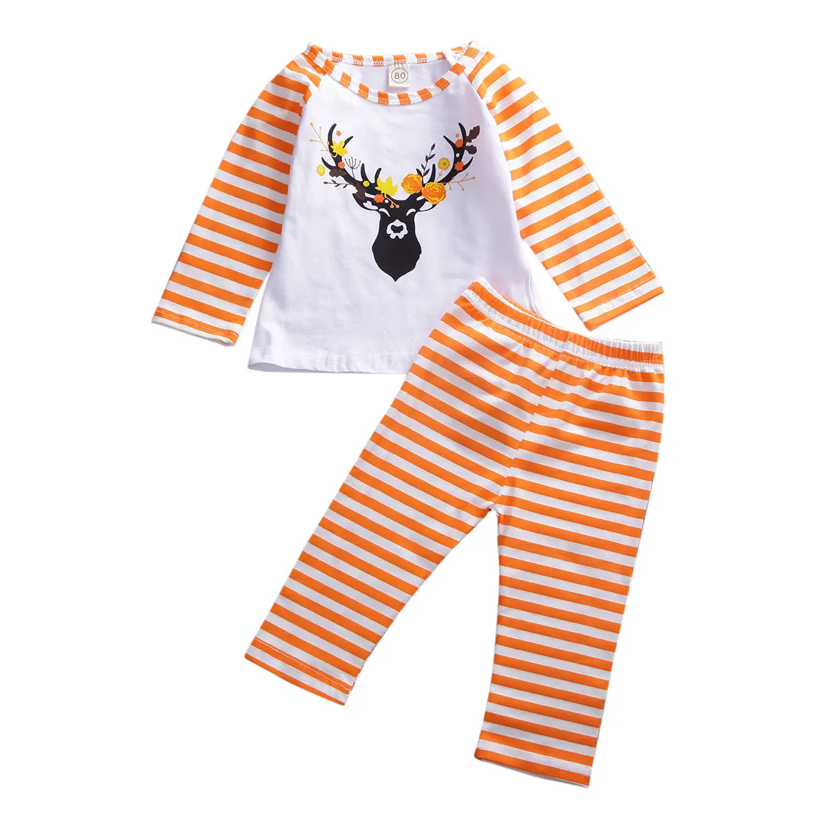 

2019 New Toddler Kid Baby Girl Christmas Clothes Deer Tops Shirt Stripe Pants Outfit 2pcs 6M-4Y