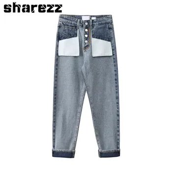 

sharezz spring autumn 2020 new design High Waist Boyfriends Women's Jeans Woman Full Length Mom Jeans Cowboy Denim Pants