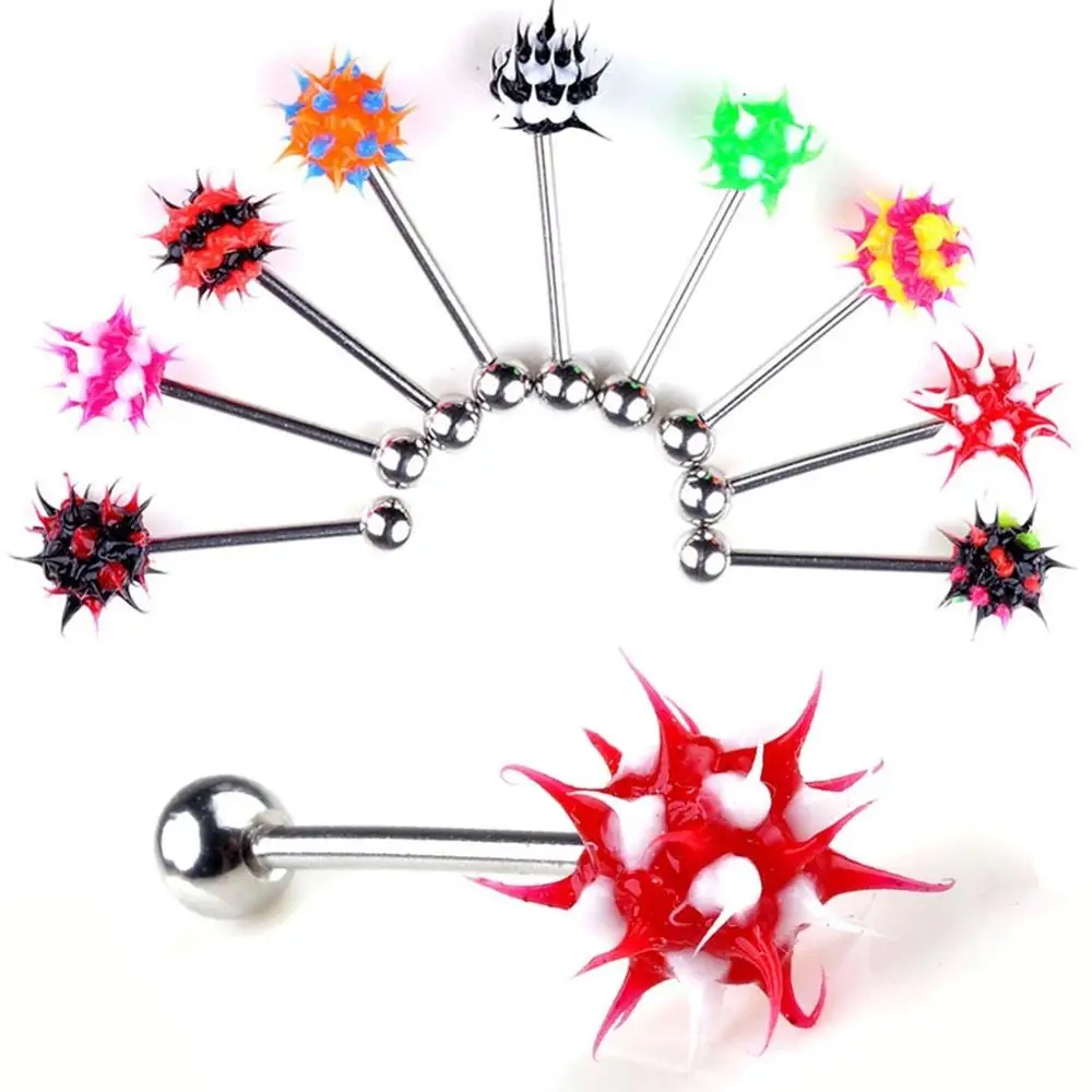10Pcs/lot 316L Surgical Stainless Steel Ball Tongue Ring Acrylic Spike