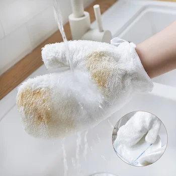 

Bamboo Fiber Dishwashing Gloves Waterproof Kitchen Housework Double-Sided Cleaning Rag Brush Bowl Artifact Gloves Dish Cloth