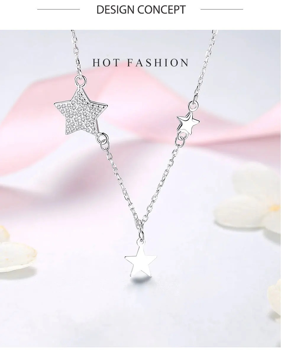 ELESHE 925 Sterling Silver Jewelry Set for Women Sparkling Star Crystal CZ Pendant Necklace Bracelet Set Luxury Silver Jewelry