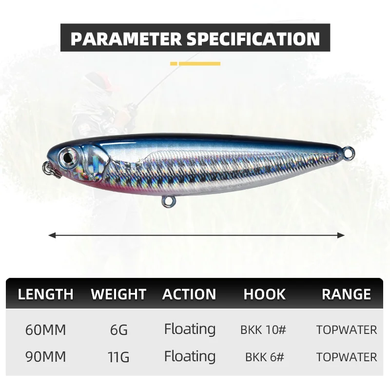 BLUX NATRIX Topwater Pencil Surface Walker Fishing Lure - Artificial Saltwater Bass Hard Bait Tackle