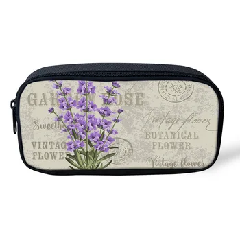 

Casual Cosmetic Bag Lavender Purple Flowers Leaves Retro Makeup Travel Bag Zipper Pencil Case Office Student Stationery