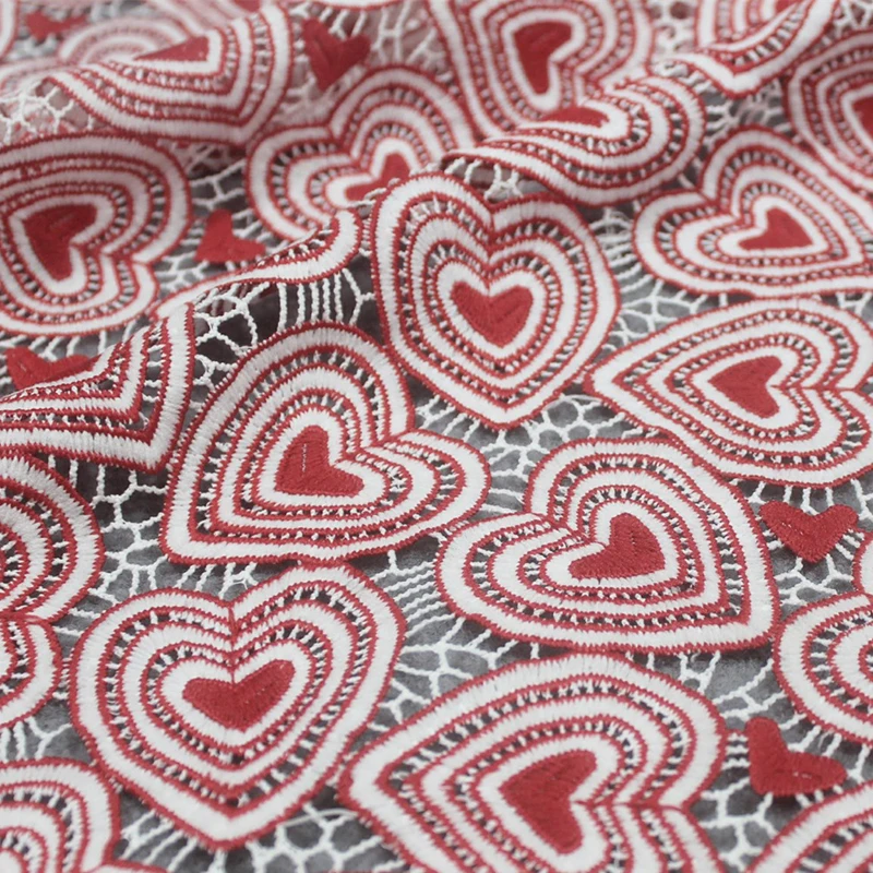 

2019 Ins Hot Red Heart Lace Embroidery Hollow Water-soluble Milk Silk Designer DIY Fashion Clothing Material Fabric Stoffen Tela
