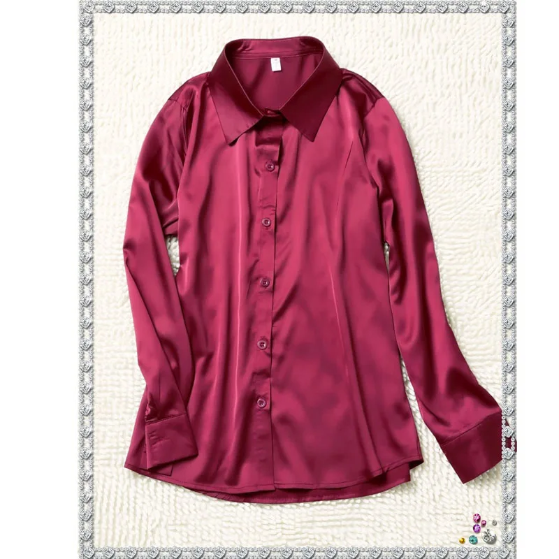 Весенняя мода с длинным рукавом офисная работа OL женские атласные рубашки отложной Воротник Шифоновая Блузка женские топы и блузки 2245 50