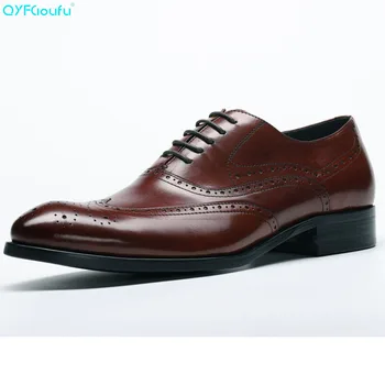 

QYFCIOUFU 2019 New High Quality Genuine Leather Men Brogues Shoes Lace-Up Business Dress Men Oxfords Shoes Male Formal Shoes
