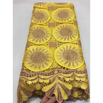 

Yellow Color African Cord Swiss Voile Lace Fabric High Quality French Lace Fabric 2020 Nigerian Lace Guipure Embroidery Fabric