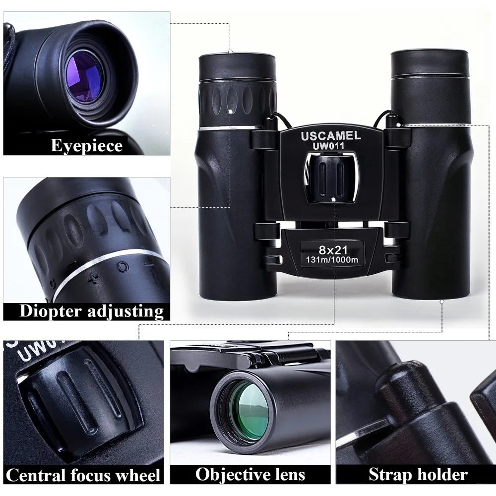 USCAMEL 8x21 HD компактный зум бинокль большой дальности 3000 м складной мини телескоп Bak4