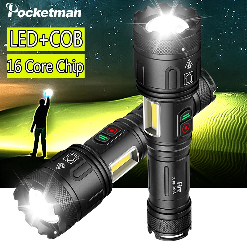 New XHP160 16 Core+COB LED Flashlight Tactical Flashlights Zoomable