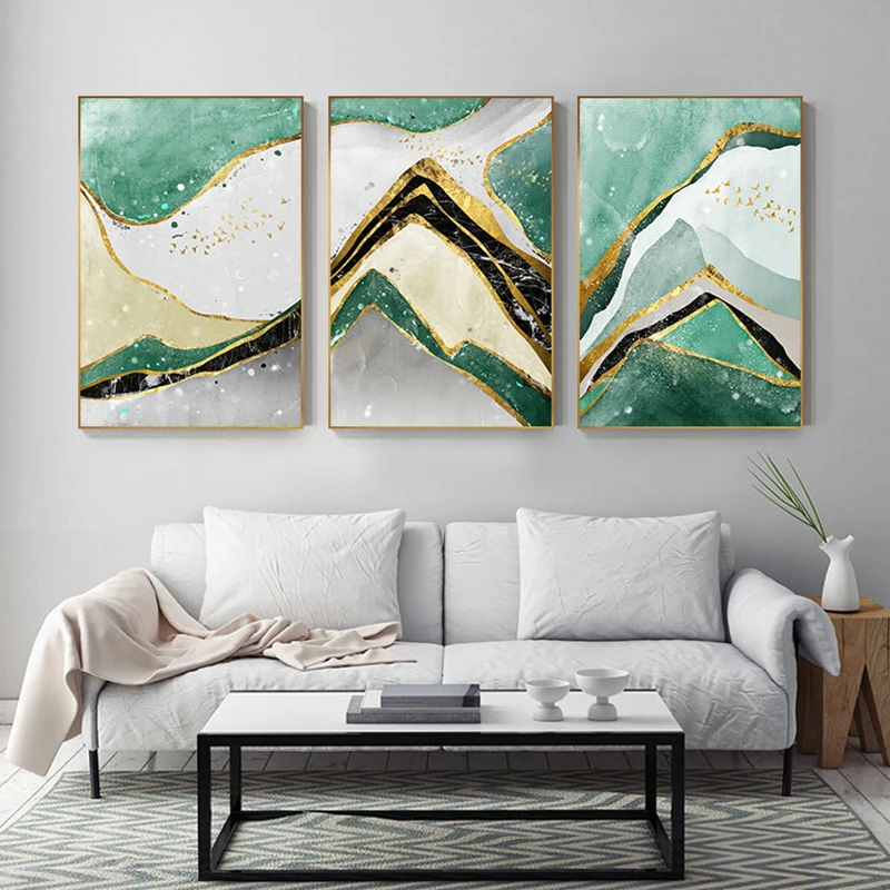 

Modern Wall Art Nordic Green Gold Foil Painting Foil Poster Print Quadro for Living Room Canvas Art Cuadros Abstractos Tableaux