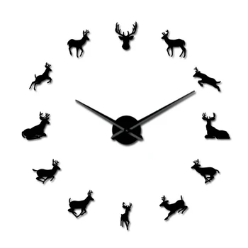 

Deer Head DIY Giant Wall Clock Woodland Deer Hunter Modern Deer Antler Wall Clock Acrylic Mirror Effect Animals Home Decorations