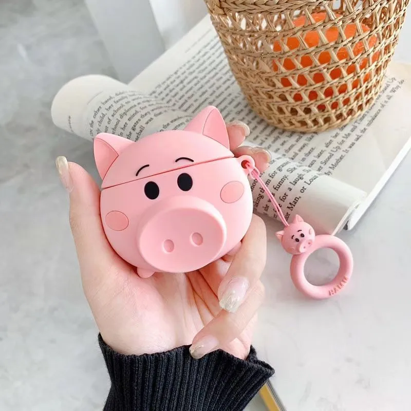 pig Чехол для наушников с защитой от потери для Apple Airpods, милый чехол для женщин и девочек с 3D рисунком розовой свиньи для Airpods, мягкий силиконовый чехол с кольцевым ремешком - Цвет: pig