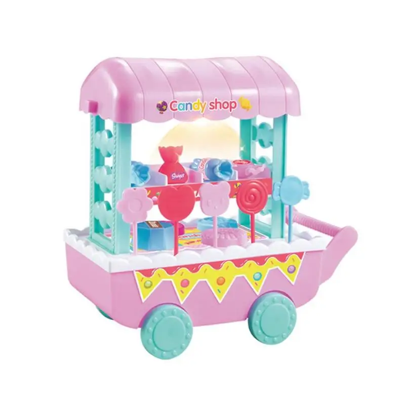 19pcs/set Kids Plastic Fruit Candy Vegetables Food Cart Toys for Children Pretend Play Cart Toys Set Kid Christmas Birthday Gift - Цвет: Candy booth