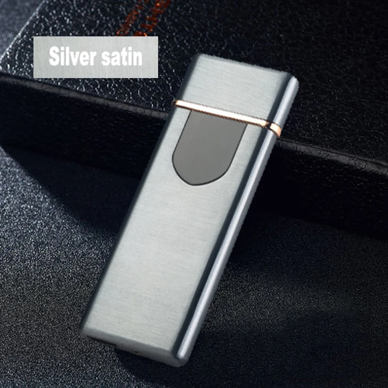 Электронная зажигалка серии Silver satin популярная с сенсорным экраном для зарядки