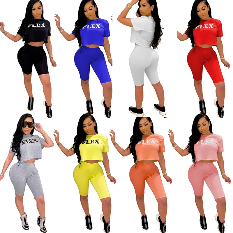 

2020 Women Sets Summer Tracksuits Short Sleeve Sportswear Tops+Shorts Suit Two Piece Set Club Party Street 2 Pcs Sexy Outfits